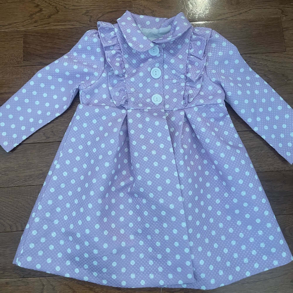 Bonnie Baby Lavender Polka Dot Kids Coat and Matching Floral Dress - Picture 7 of 9